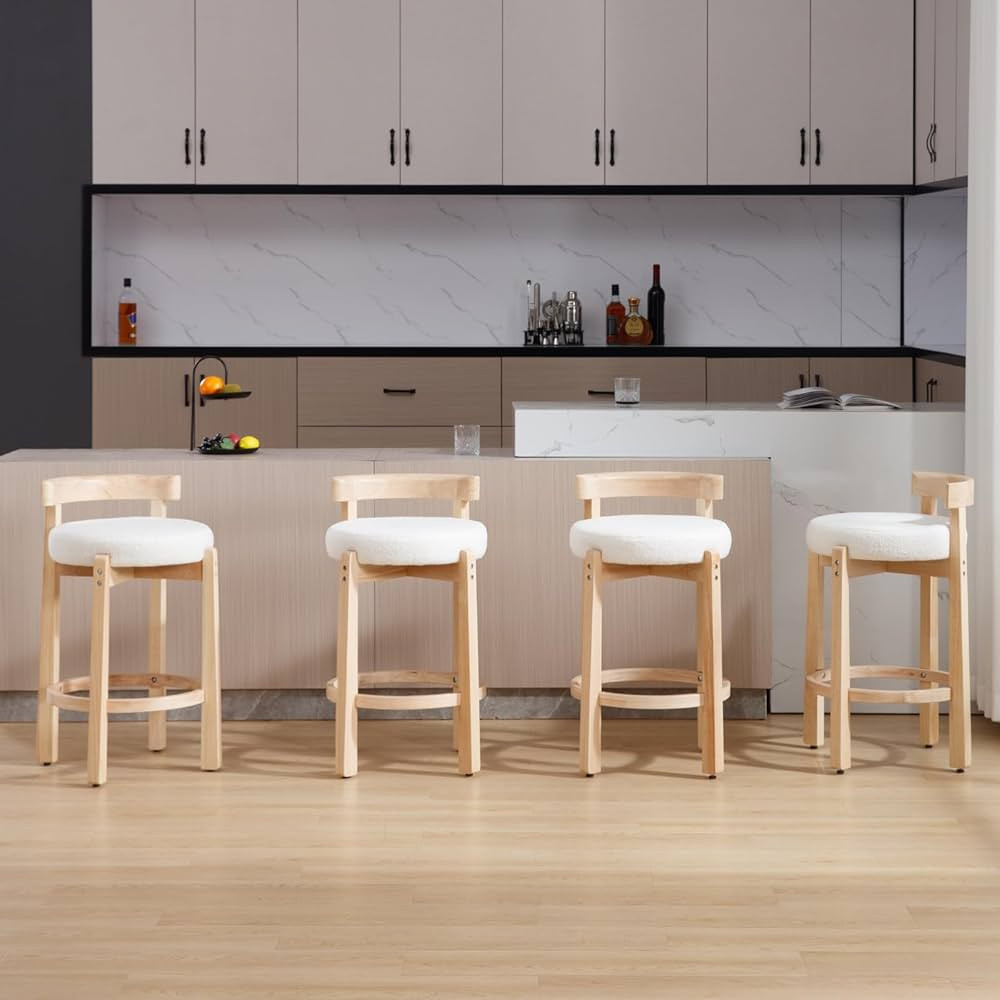 DUOMAY Modern Bar Stools Set of 4, 26" Counter Height Stools, Armless Round Wood Barstools Kitche... | Amazon (US)