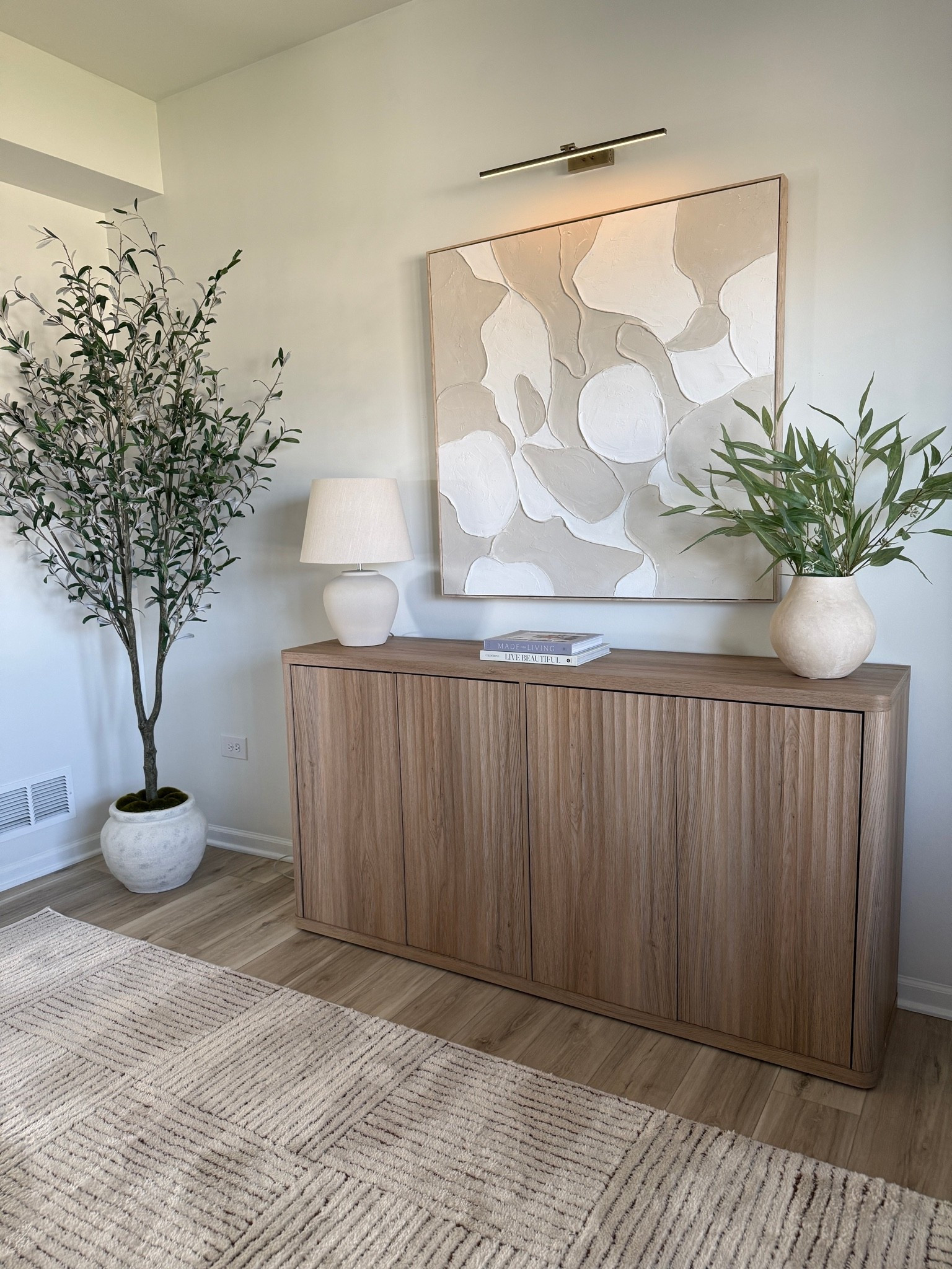 Sideboard and decor! The art is textured and soooo pretty

#LTKHome #LTKSaleAlert