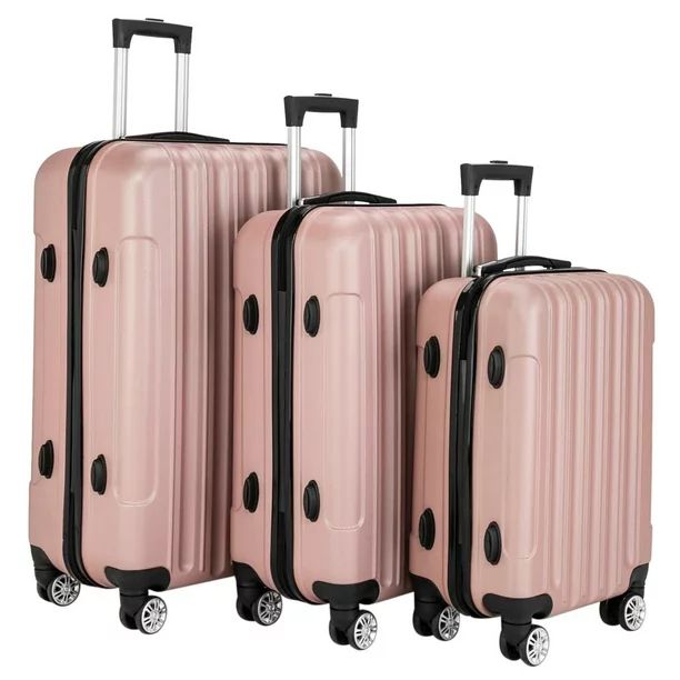 Zimtown  3 Piece TSA Lock Luggage Travel Set Bags Trolley Hard Suitcase Shell w/ 4 Wheels, Rose G... | Walmart (US)