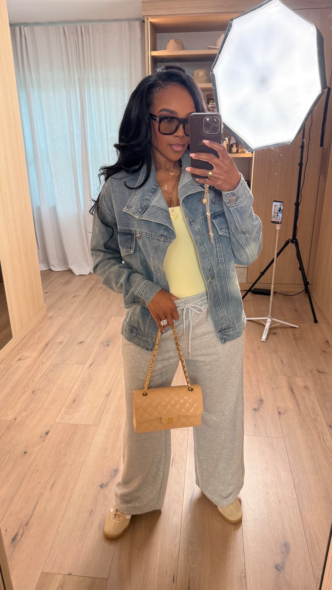 An elevated off-duty look that feels relaxed but still pulled together. The denim jacket layers perfectly over a soft neutral base, while the joggers keep this outfit comfortable without sacrificing style. Easy, wearable, and ideal for everyday life.

Perfect for errands, casual meetings, travel days, or grabbing coffee.

📏 Sizing:
Denim Jacket: Size Small  
Top: Size Small  
Joggers: Size Small  

📐 Measurements:
5'4" | 138 lbs | 34D bust | 27" waist | 40" hips

Save this post for a go-to casual outfit formula. These are timeless basics that can be styled multiple ways, helping your cost per wear drop while keeping your wardrobe functional and chic.

Casual denim outfit, elevated athleisure, everyday neutral look, comfortable chic style, travel outfit inspiration.

Follow me on Instagram and YouTube @kirasfashionfinds