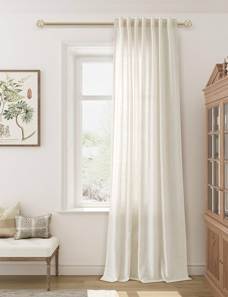 Natural Cream linen curtains 84 inches long for Living Room Bedroom 1 Panel Back Tab Privacy Semi... | Amazon (US)