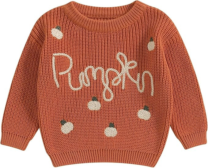 Toddler Baby Girl Boy Halloween Outfit Pumpkin Chunky Knit Sweater Warm Sweatshirt Long Sleeve T-... | Amazon (US)