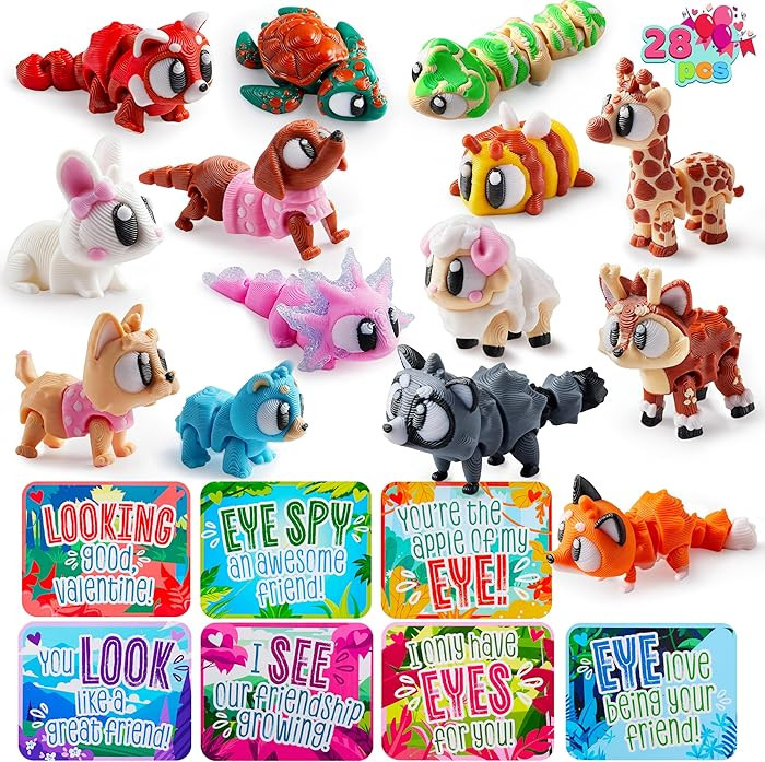 JOYIN 28 Pcs Valentine's Day Gift 3D Printed Toys with Cards, Cute Mini Big Eyes Cute Toys for Ki... | Amazon (US)