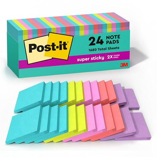 Post-it Super Sticky Notes, 24 Sticky Note Pads, 3 x 3 in., School Supplies, Office Products, 2X ... | Amazon (US)