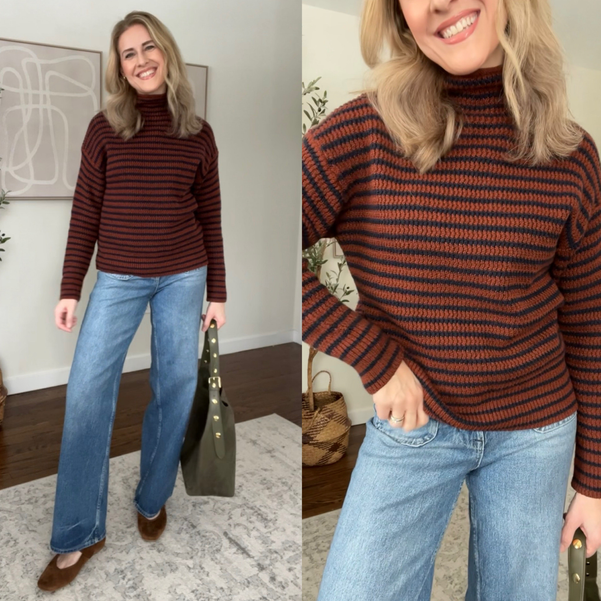 Walmart outfit idea with this cotton sweater and favorite wide leg jeans. I sized up one to a medium in the sweater and stayed tts 6 in the jeans. #walmartfashion 

#LTKOver40