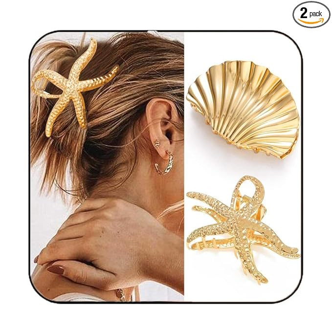 CAKURE Seashell Hair Clip Gold Starfish Hair Claw Clips Beach Claw Clips Hair Accessories for Wom... | Amazon (US)