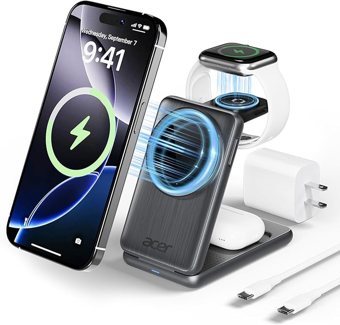 Acer 3 in 1 Charging Station for iPhone, Wireless Charger Stand,15W Fast MagSafe Charger for iPho... | Amazon (US)
