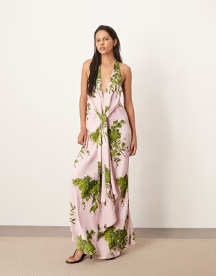ARRANGE plunge cowl maxi dress with tie detail in floral print | ASOS | ASOS (Global)