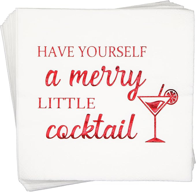 Have Yourself a Merry Little Cocktail Napkins - Christmas Holiday Napkins, Red Foil, 5 x 5 In, 50... | Amazon (US)