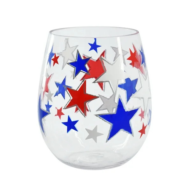 Patriotic Red, White & Blue Plastic Stemless Wine Glass, Way to Celebrate | Walmart (US)