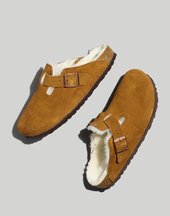 Birkenstock&reg; Suede Boston Clogs in Shearling | Madewell | Madewell