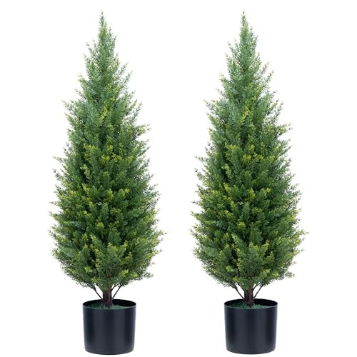 Amazon.com - Artificial Topiary Trees 3 Foot Artificial Cedar Trees UV Resistant Potted Plant Set... | Amazon (US)