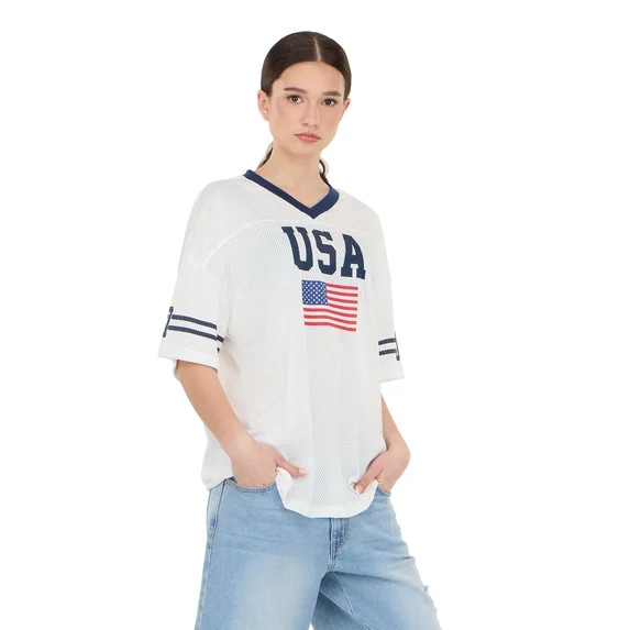 Forever 21 Women's Mesh Oversized USA Soccer Jersey Tee, Sizes XXS-XXL | Walmart (US)