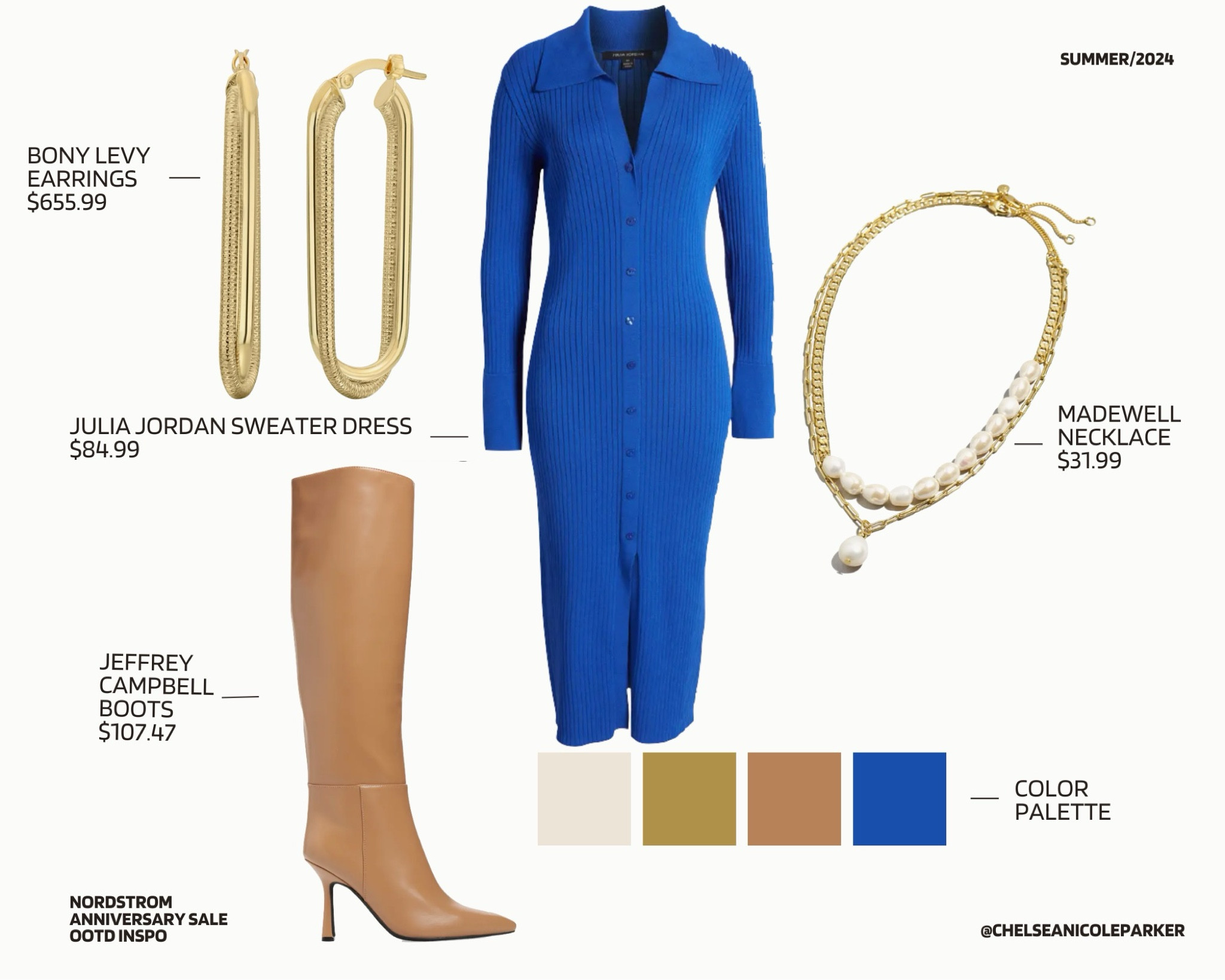 Blue Polo Midi Sweater Dress + Bony Levy Gold Hoop Earrings = Jeffrey Campbell Knee High Stiletto Tan Boots + Madewell Gold Pearl Necklace - Nordstrom Anniversary Sale / Chic Style / Business Casual / Work Outfit / Date Night / OOTD Inspo

#LTKFindsUnder100 #LTKxNSale #LTKOver40