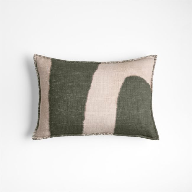 Ashi Painterly Organic Cotton 22""x15"" Burnt Green Throw Pillow Cover | Crate & Barrel