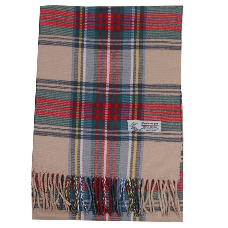 Women Men Camel Tartan Plaid Scarves Cashmere Feel Classic Warm Soft Scarf with Fringes | Walmart (US)