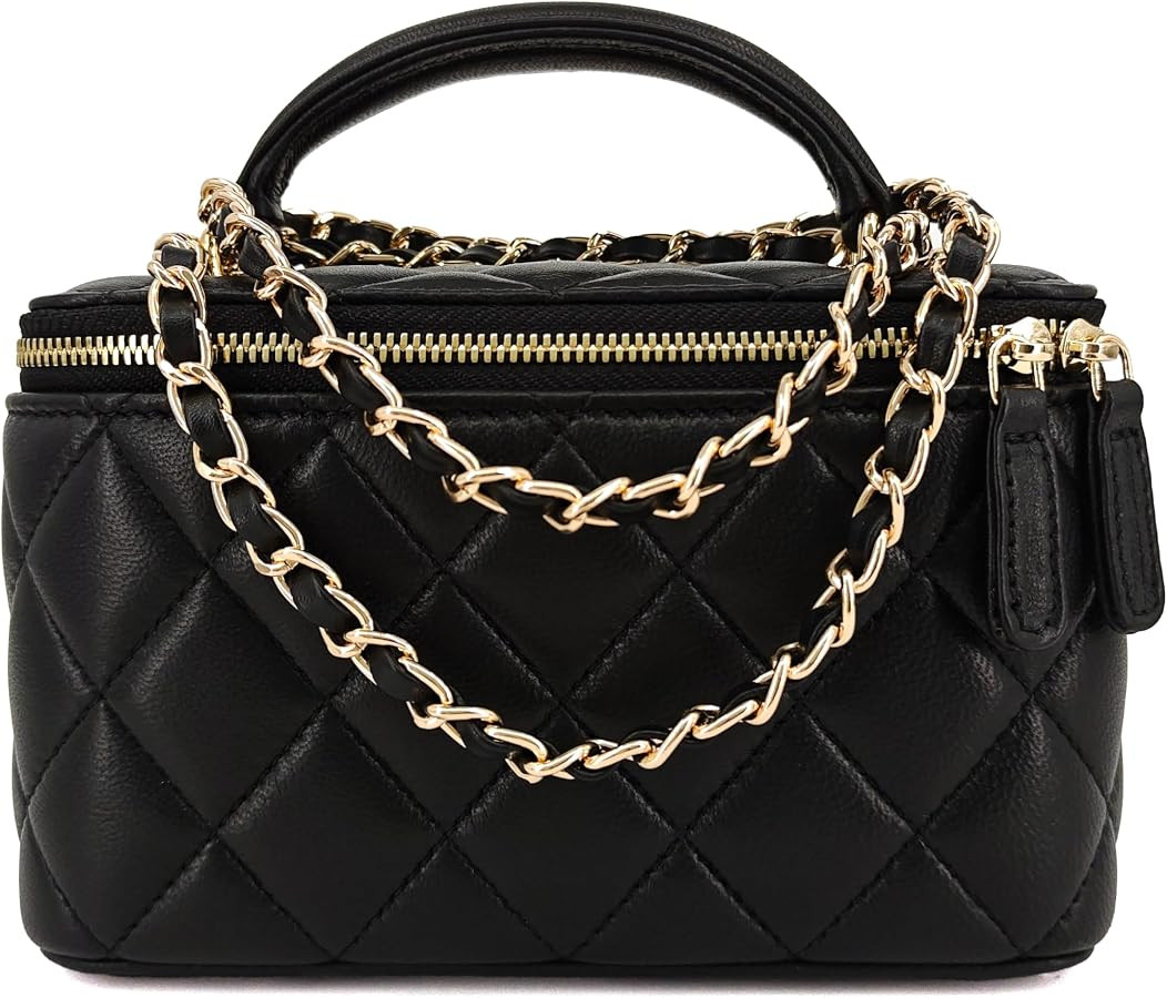 Small Genuine Leather Purse Quilted Crossbody Bag for Women, Mini Top-Handle Shoulder Handbag w/G... | Amazon (US)