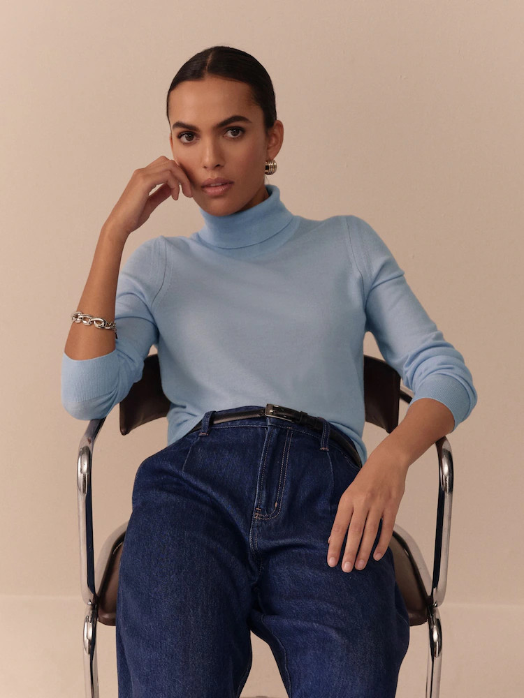 Light Blue 100% Merino Wool N. Premium Roll Neck Jumper | Next AU