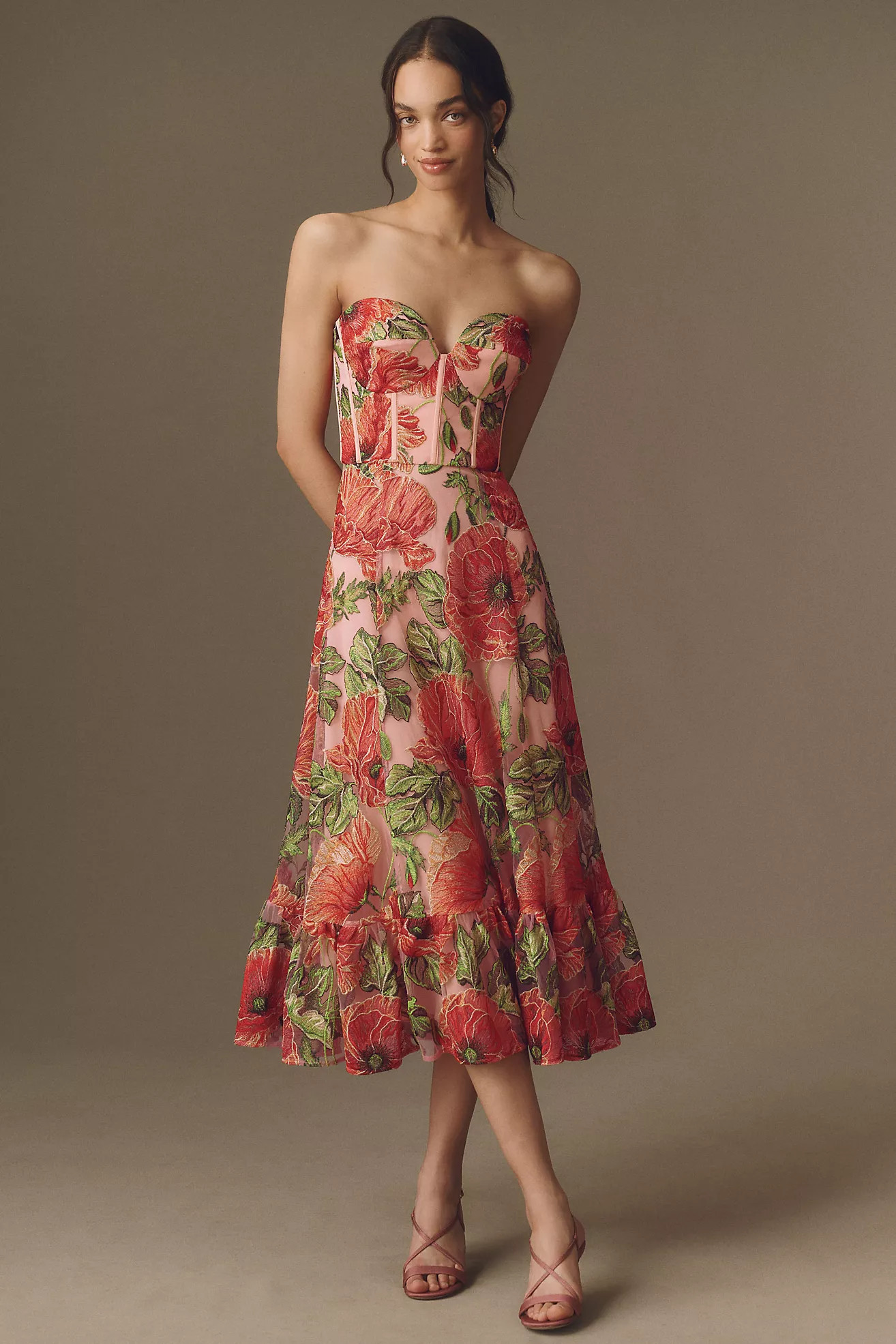 Dress The Population Carina Strapless Sequin Midi Dress | Anthropologie (US)