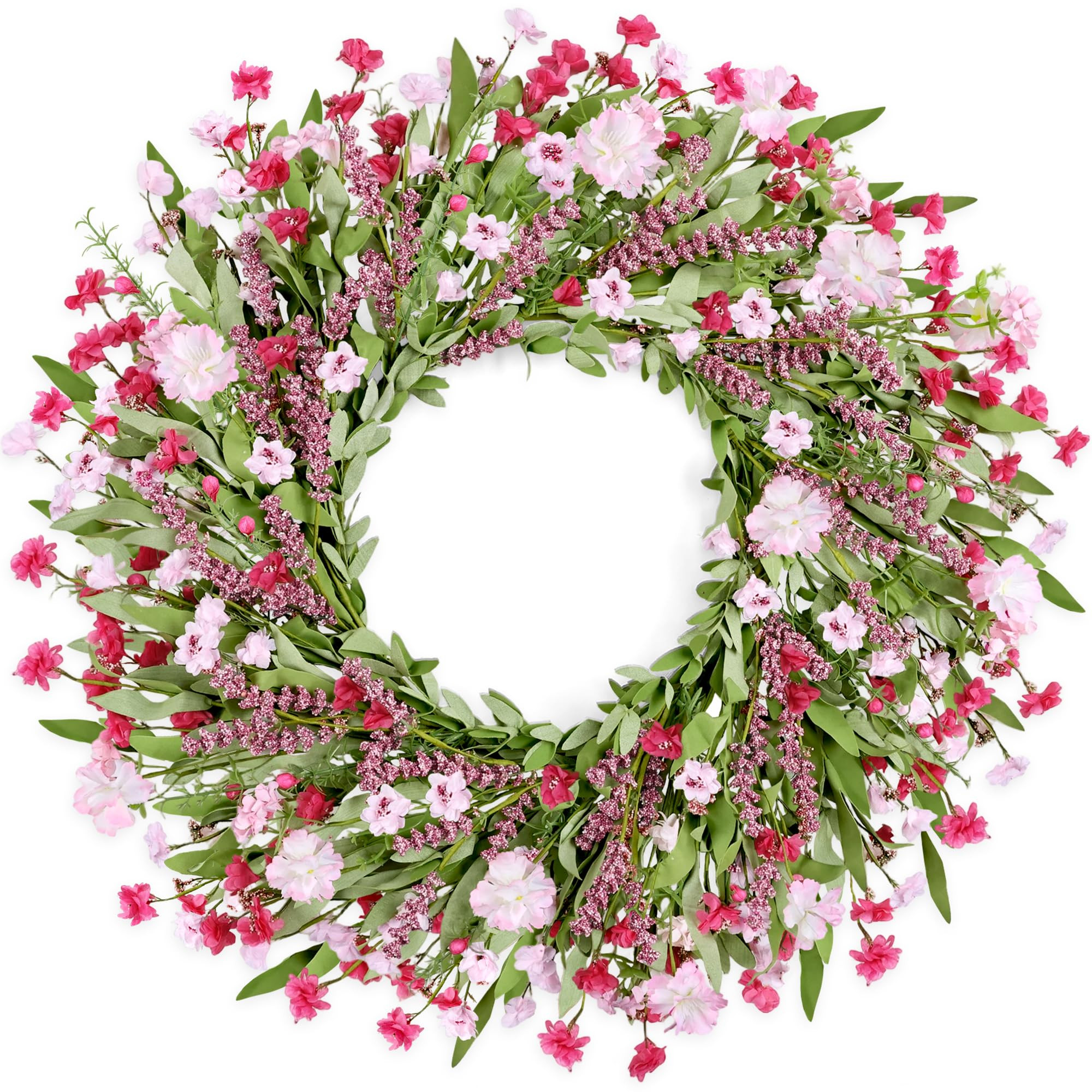 26" Floral Wreath, Artificial Spring Wreaths for Front Door, with Wildflower Portulaca Flowers, I... | Amazon (US)