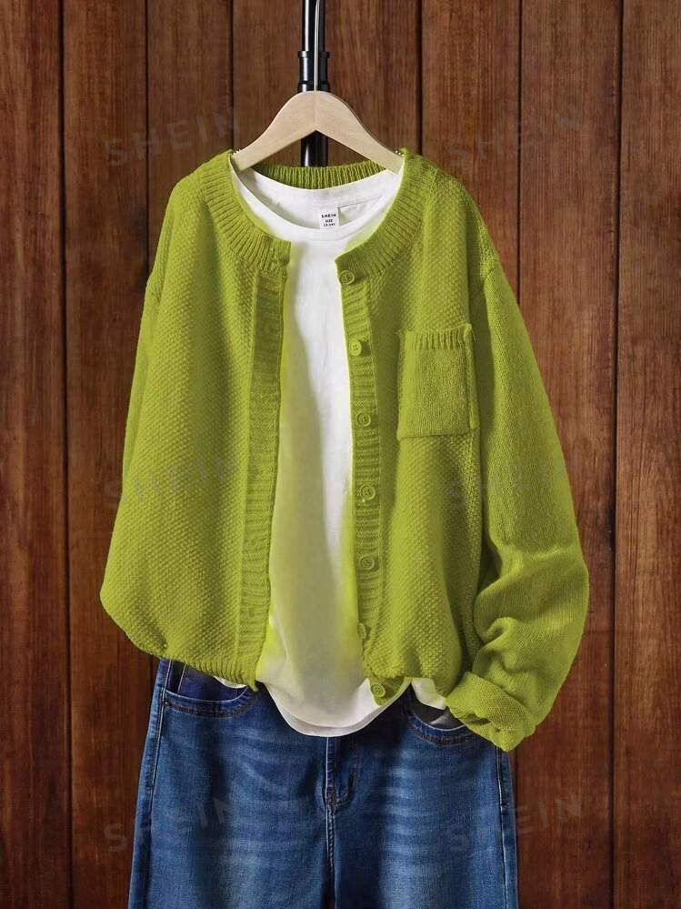 SHEIN Unity Ladies Spring & Autumn Loose Fit Cardigan With Single Button & Drop Shoulder & Long S... | SHEIN