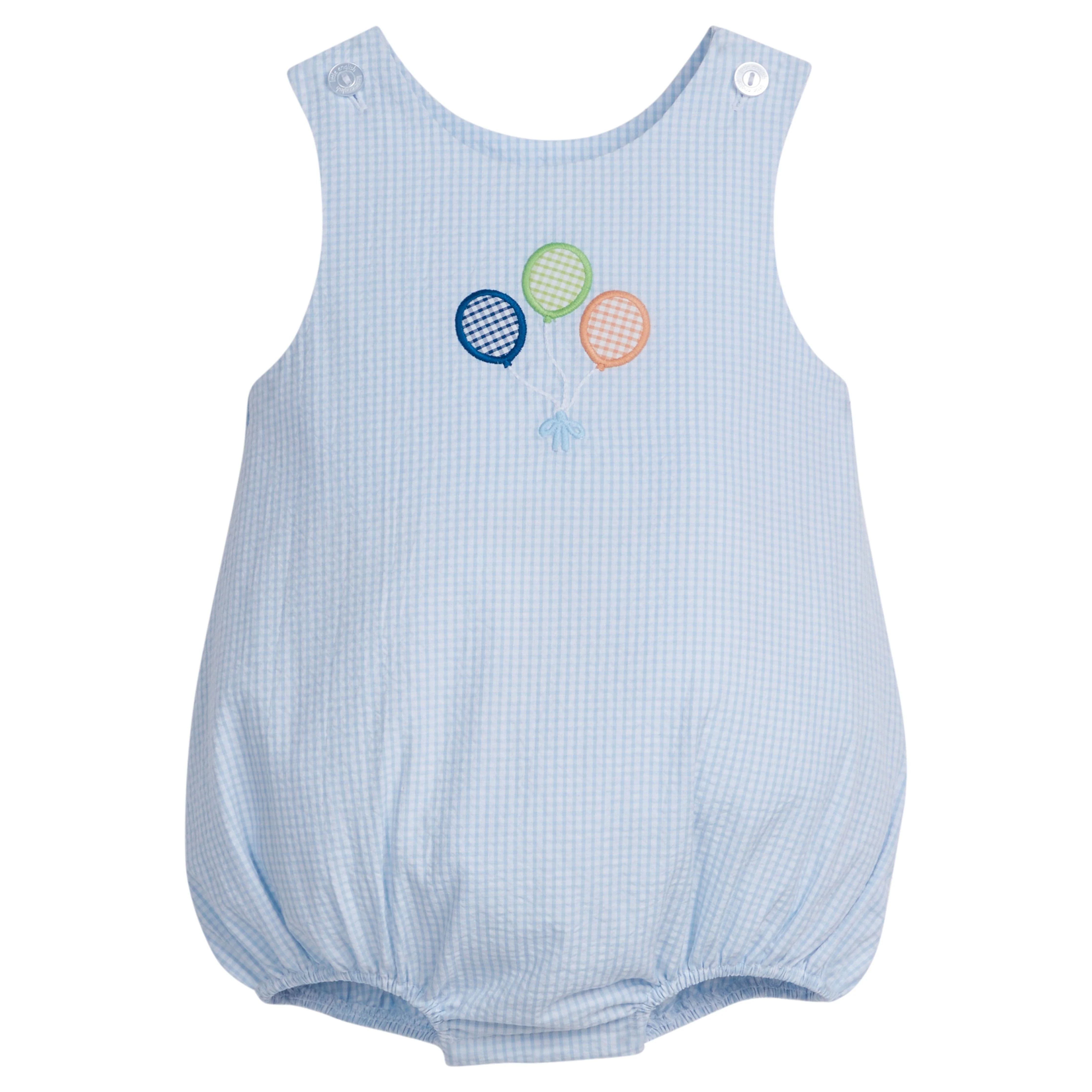 Boys Applique Bubble Romper in Blue Gingham | Little English