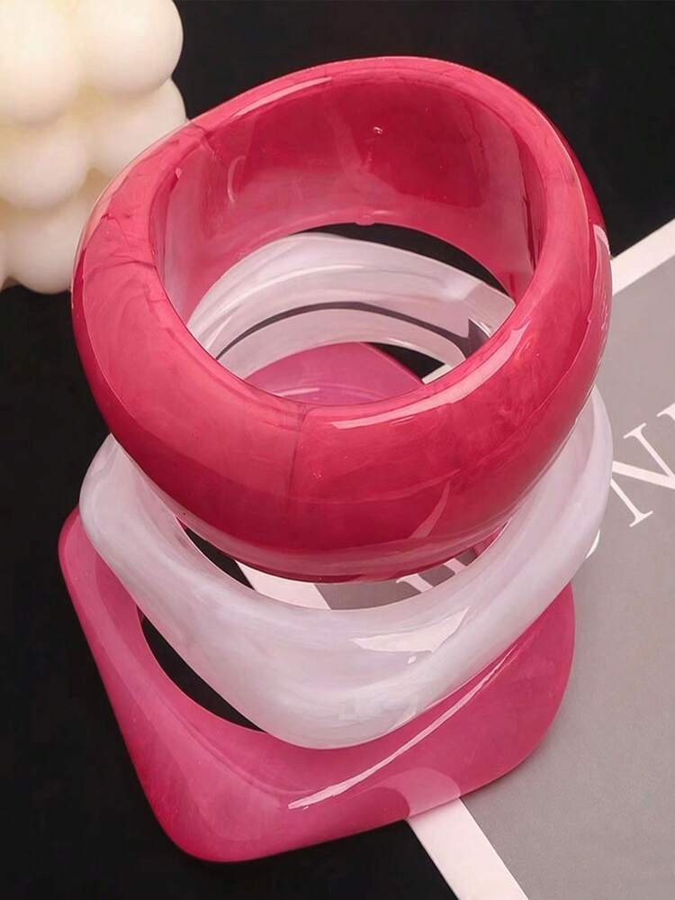 3pcs Resin Square Bracelet Set, Tie Dye Pink Gradient Color, Unique Design Elegant Bracelet, Suitable For Sweet, Casual, And Holiday Styles. The Resin Material Provides A Transparent And Gradient Pink Tie Dye Effect, Creating A Fresh And Sweet Visual Atmosphere, Suitable For Sweet, Casual, And Vacation Styles. It Is Also Lightweight, Durable, And Skin-Friendly, Meeting The Needs Of Long-Term Wear. It Can Be A Highlight Of Personal Outfits Or A Great Gift, With Both Aesthetic And Practical Value. | SHEIN