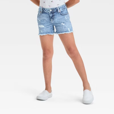 Girls' Mid-Rise Cutoff Jean Shorts - Cat & Jack™ Light Blue M | Target