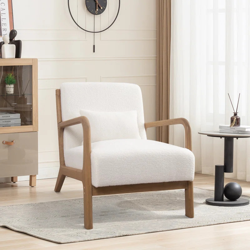 Hertford 26" Wide Mid Century Upholstered Solid Wood Accent Chair with an Extra Pillow | Wayfair North America