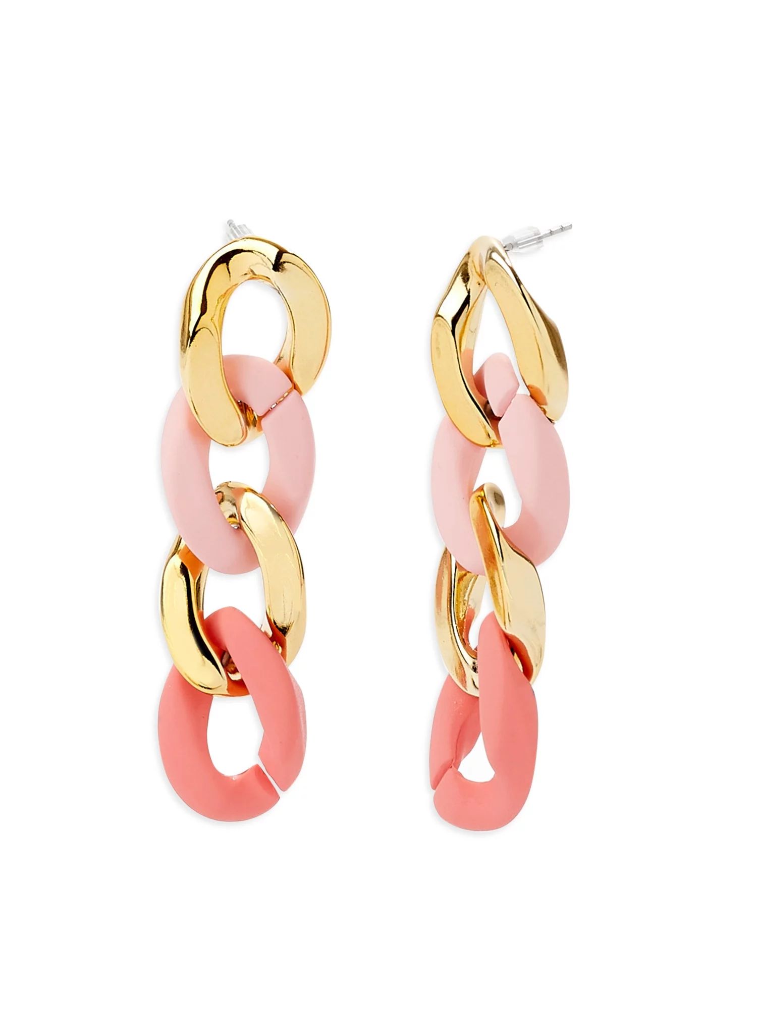 Scoop Women’s Gold-Tone Pink Resin Link Earrings | Walmart (US)