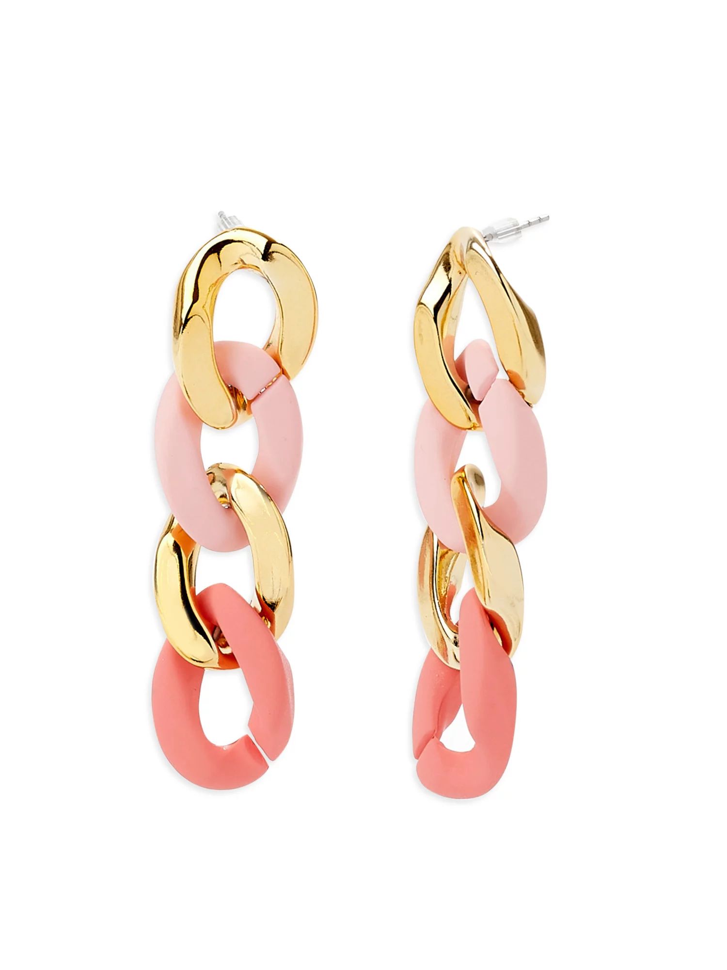 Scoop Women’s 14K Gold-Tone Pink Resin Link Drop Earrings - Walmart.com | Walmart (US)
