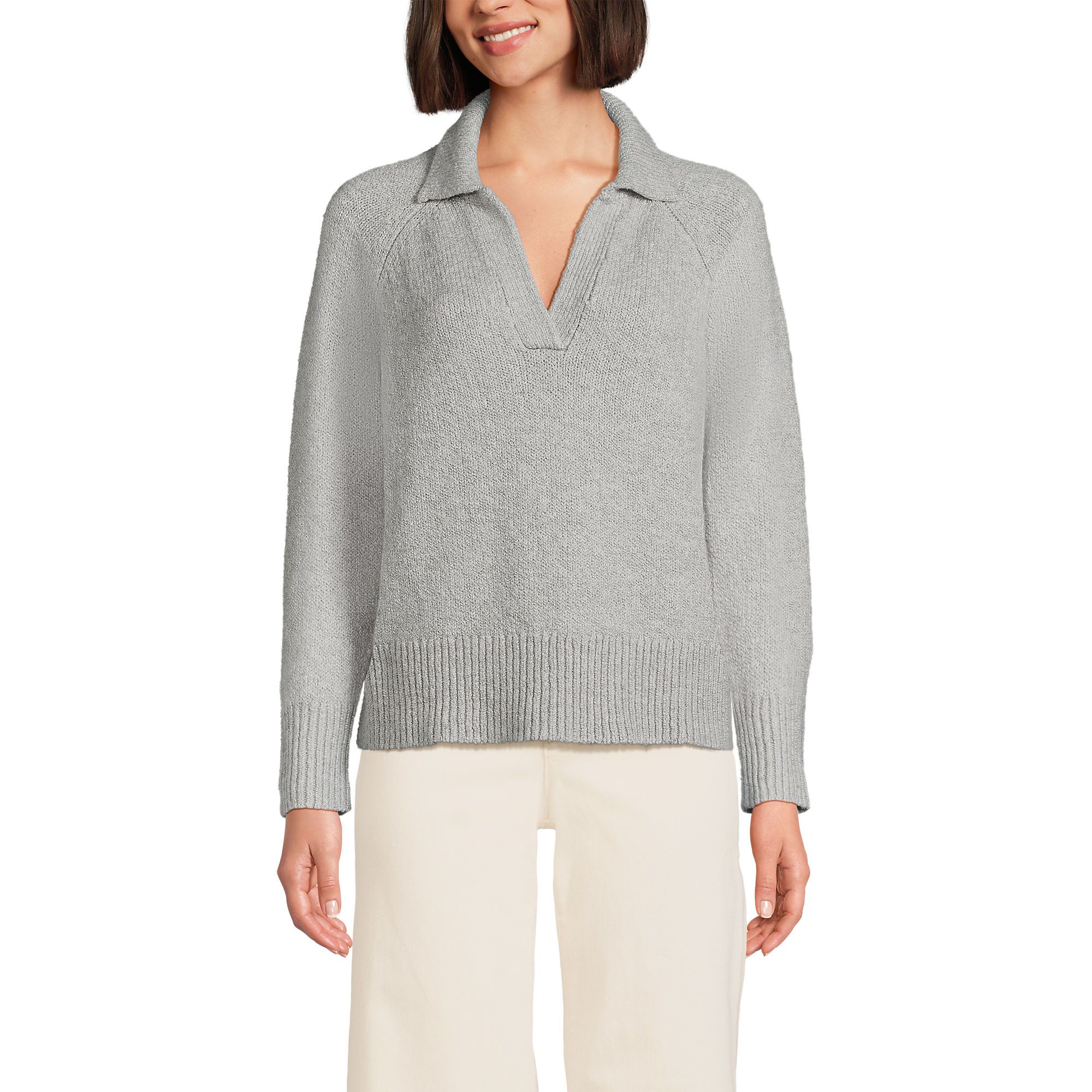 Women's Boucle Johnny Collar Sweater | Lands' End (US)