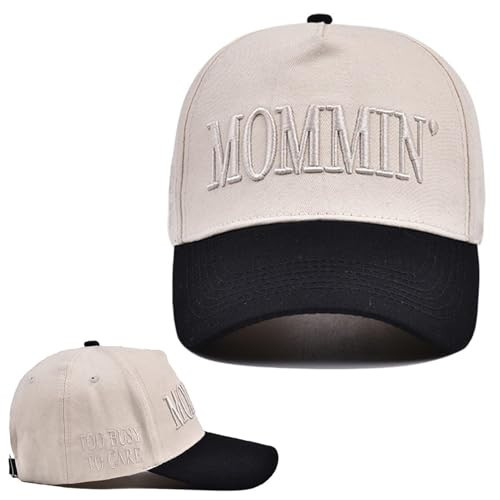 Mommin Baseball Cap for Women Men Vintage Embroidered Mom Trucker Hat Adjustable Canvas Vintage Hat for Casual Wear (Beige/Black) | Amazon (US)