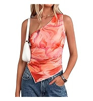 PRETTYGARDEN Going Out Tops for Women Floral Mesh Y2K Shirt 2026 Summer One Shoulder Asymmetrical... | Amazon (US)