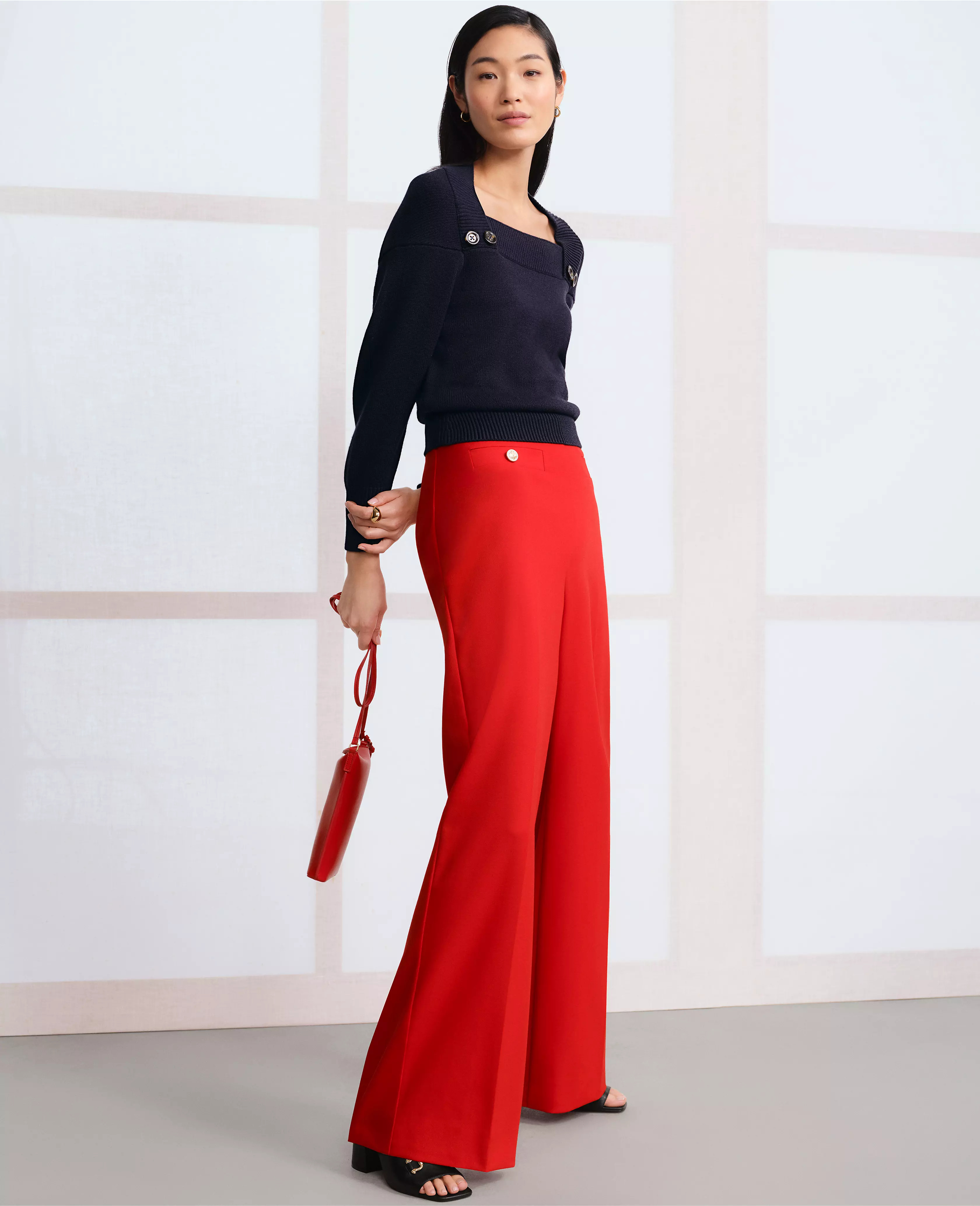 The Button Trim Sailor Wide Leg Pant | Ann Taylor