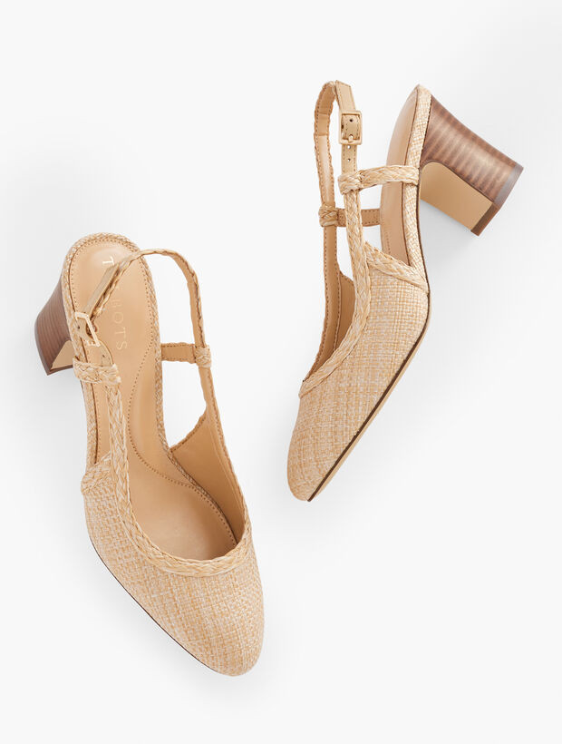 Irene Slingback Raffia Block Heel Pumps | Talbots