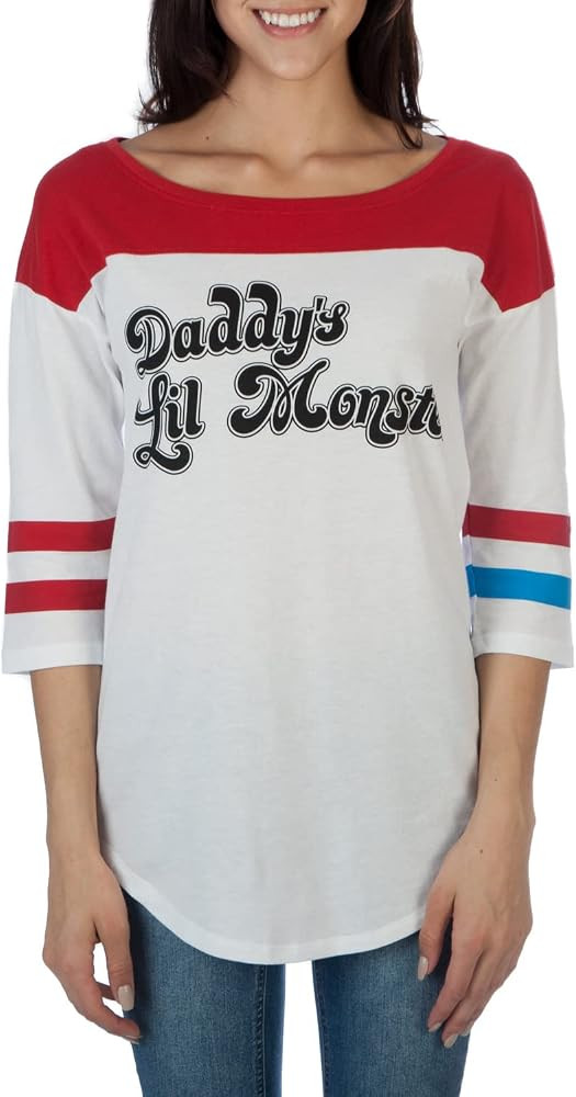 Bioworld Suicide Squad Harley Quinn Daddy's Lil Monster Juniors Raglan T-Shirt | Amazon (US)