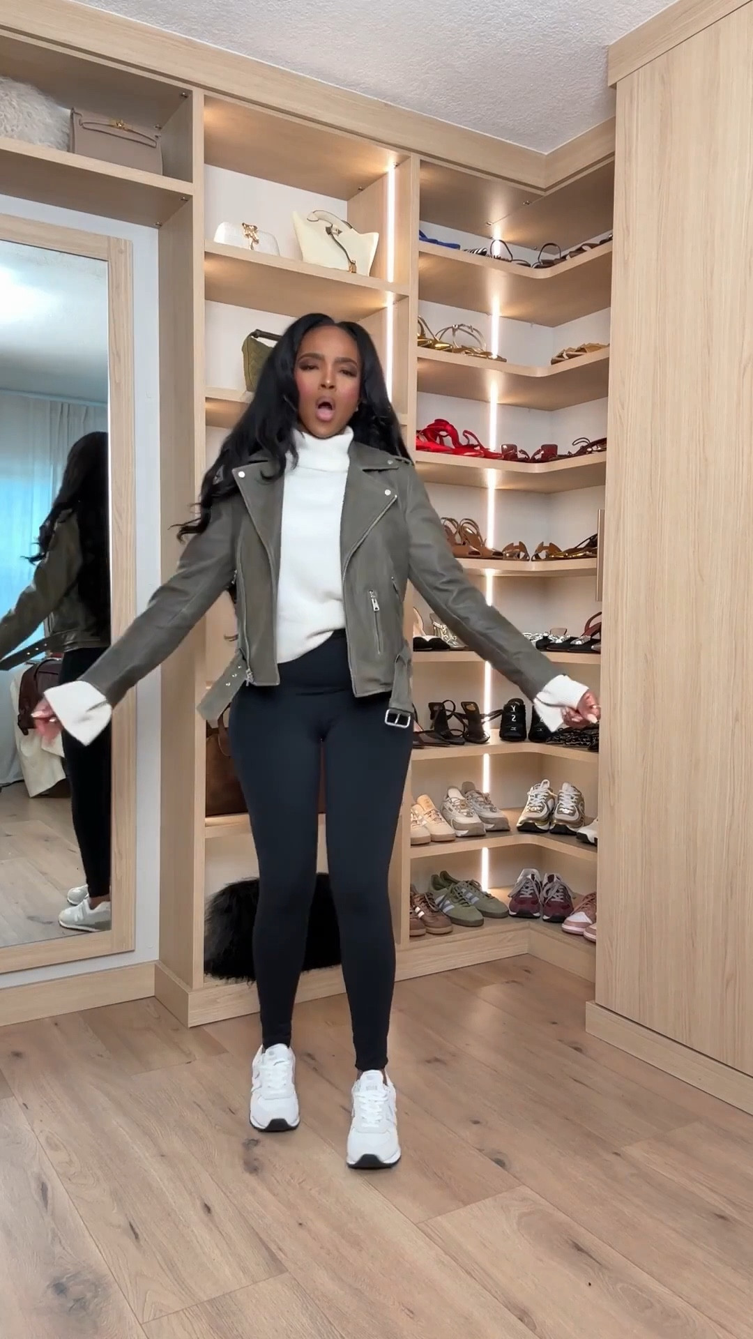 A polished neutral moment — this @Quince leather moto jacket instantly elevates the simplest winter basics. Paired with a soft white turtleneck and sleek black leggings, it creates that clean, put-together look perfect for busy days on the go. The structured silhouette adds just the right amount of edge while staying timeless.

Perfect for school drop-offs, weekend errands, travel days, and casual winter outings.

📏 Sizing: Jacket size Small; Turtleneck size Small; Leggings size Small  
📐 Measurements: 5'4", 138 lbs, 34D bust, 27" waist, 40" hips  

Tap to get details — everything is linked for easy shopping.

Featuring elevated winter layers, leather moto jackets, polished casual outfits, minimal neutral styling, sleek black leggings, and everyday staples that transition seamlessly into the season.

Follow me on Instagram and YouTube @kirasfashionfinds  

