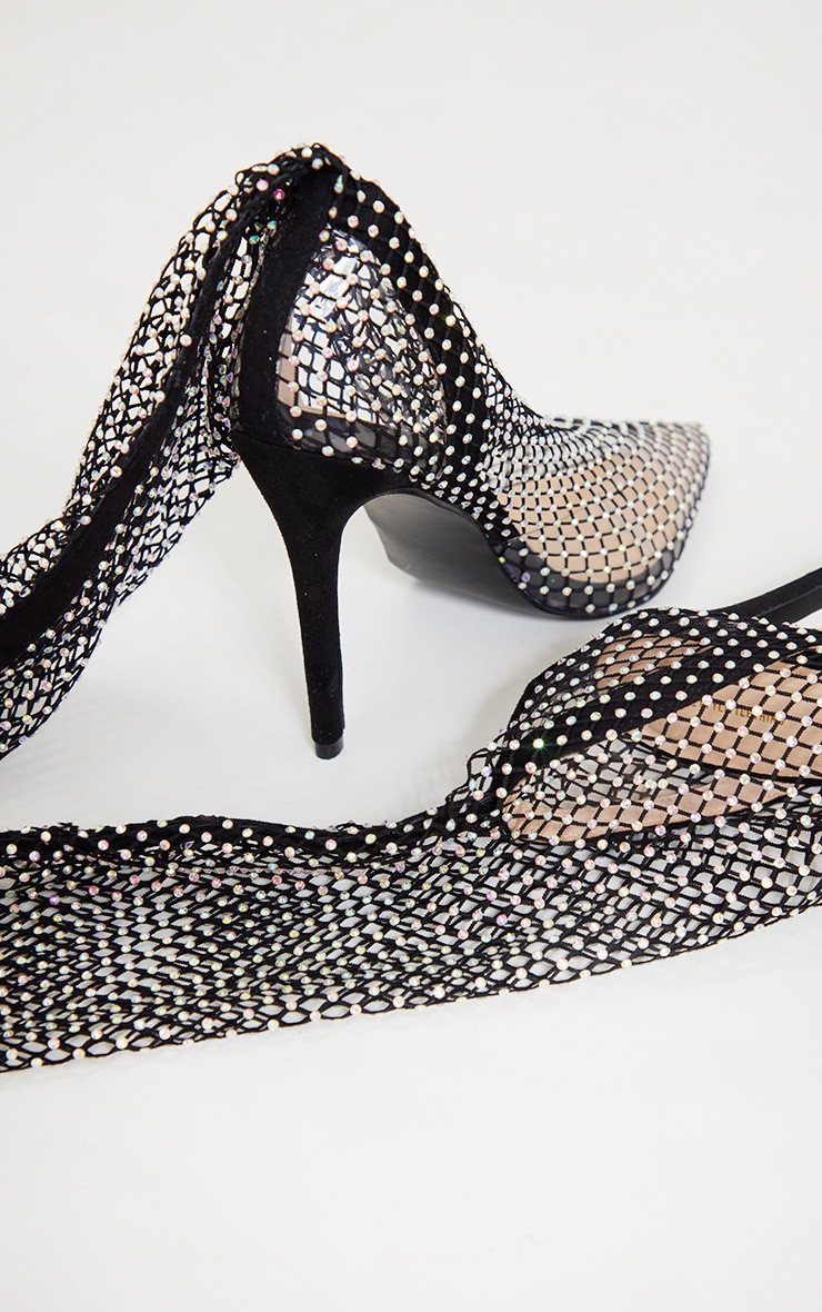 Black Diamante Fish Net Over The Knee Boots | PrettyLittleThing US