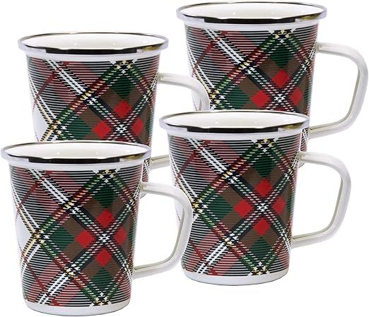 Golden Rabbit Enamelware - Highland Plaid Pattern - Set of 4-16oz Latte Mugs | Amazon (US)