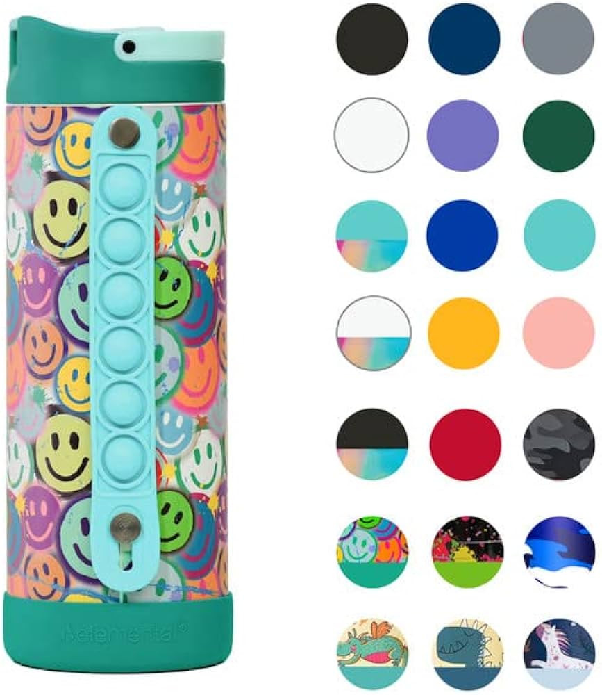 Elemental Iconic Kids Water Bottle with Straw Lid & Stress Reliever Pop It Handle, Leak-Proof Whe... | Amazon (US)