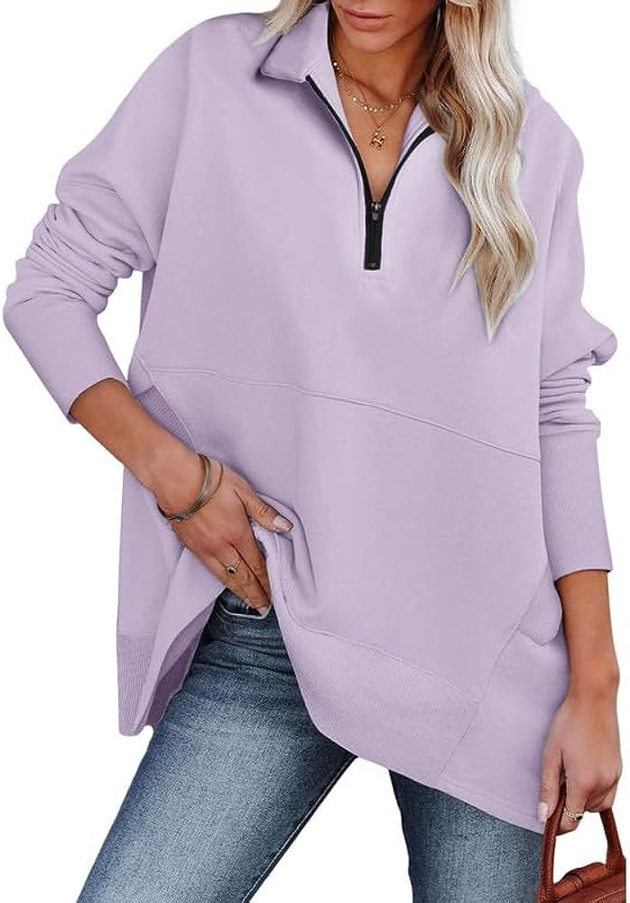 Dokotoo Women's Casual Oversized Half Zip Sweatshirts Long Sleeve Solid Color Pullover Jackets wi... | Amazon (US)