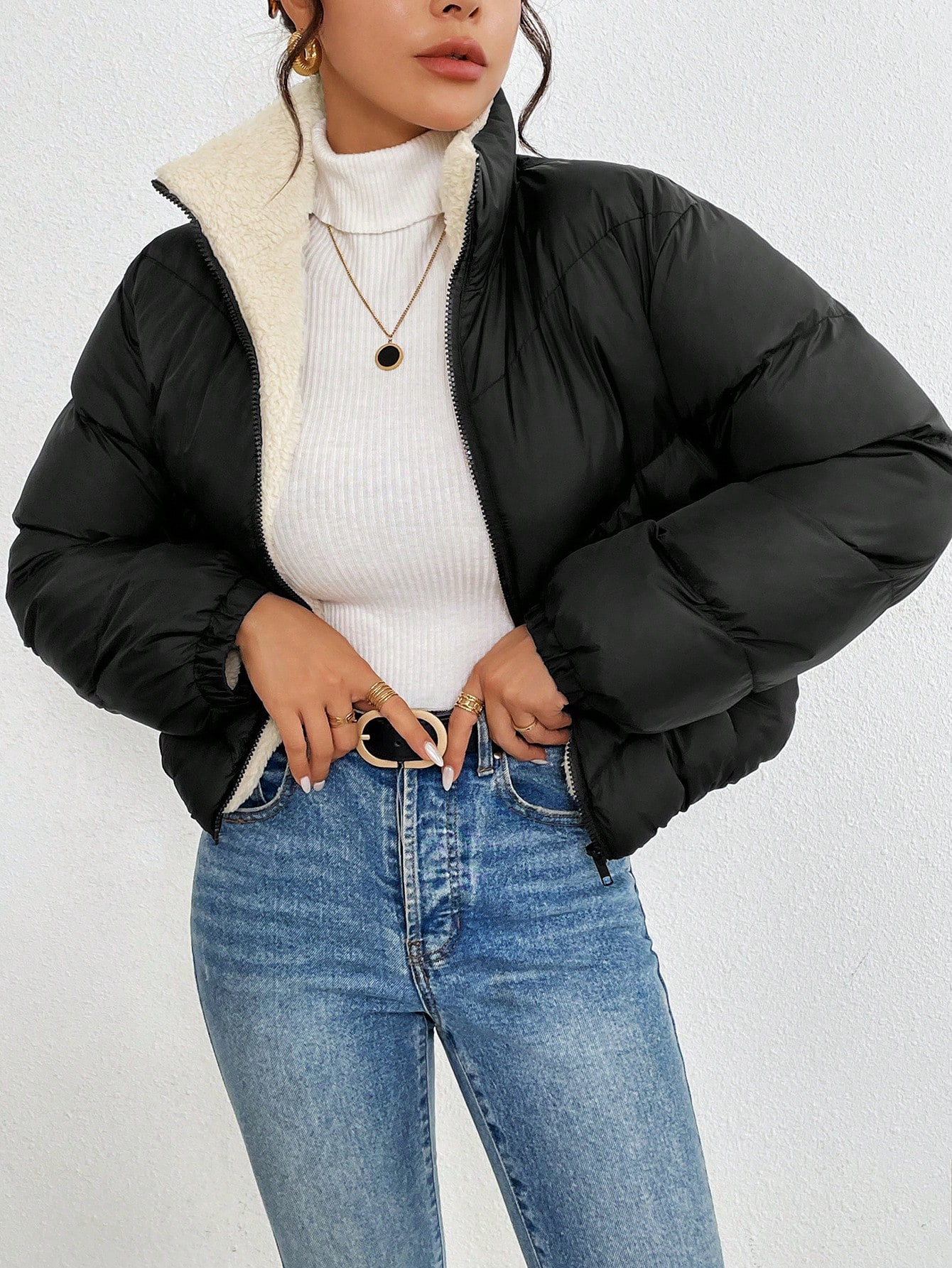 SHEIN Frenchy Women Zipper Long Sleeve Fashionable Winter Cold-Proof Jacket | SHEIN USA | SHEIN