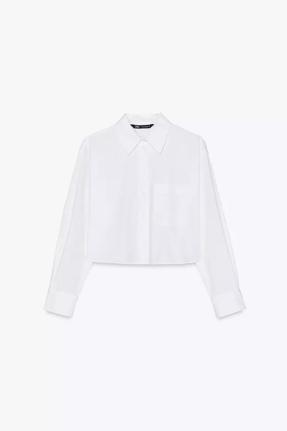 Cropped shirt with a lapel collar and long sleeves. Front patch pocket. Button fastening.White | ... | Zara UK
