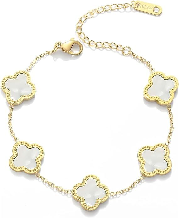 Clover Bracelet for Women | Four Leaf Clover Bracelet Mother of Pearl | Lovely Gift - White | Amazon (US)