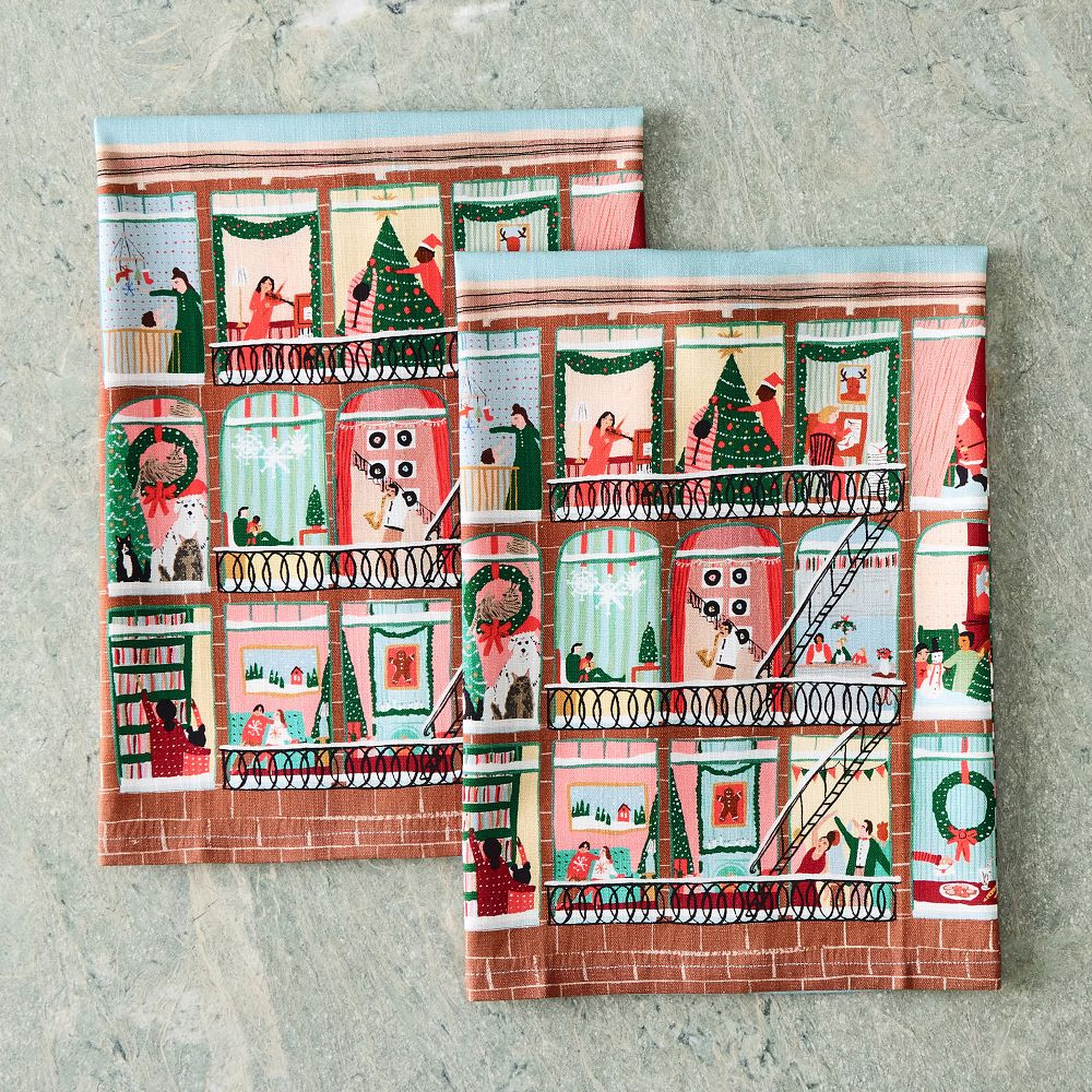 Nicole Cicak Christmas Brownstone Tea Towels (Set of 2) | West Elm (US)