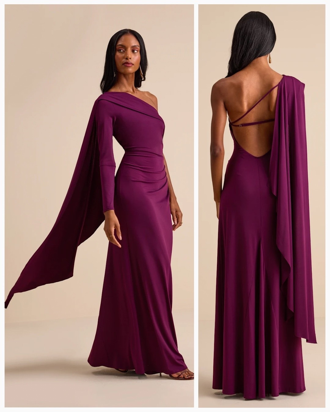 new at LULUS fall - Plum Purple Long Sleeve One-Shoulder Sash Maxi Dress // fashion favorites. fall dress. wedding guest dress. // #LTKstyletip  #LTKwedding #LTKParties