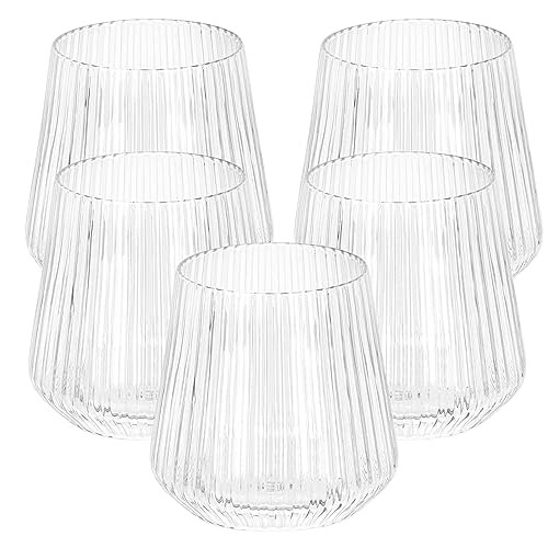 36 count Origami Ripple Unbreakable Stemless Plastic Wine Champagne Whiskey Glasses Elegant Durable Disposable Indoor Outdoor Ideal for Home, Office, Bars, Wedding, Ribbed 12 Ounce Cups (Clear) | Amazon (US)