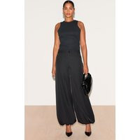 Black Woven Puffball Cuffed Pants | PrettyLittleThing US