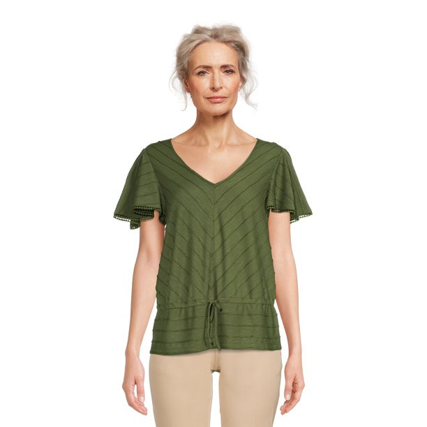 Time and Tru Women's Seamed Top with Flutter Sleeves, Sizes XS-3XL | Walmart (US)